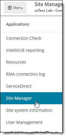 Site Manager menu.